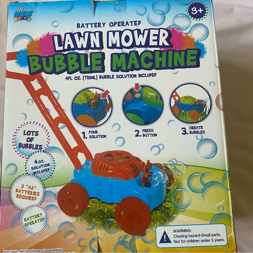 Kids Bubble Machine Lawn Mower - Blue Green and Orange - Picture 2 of 4